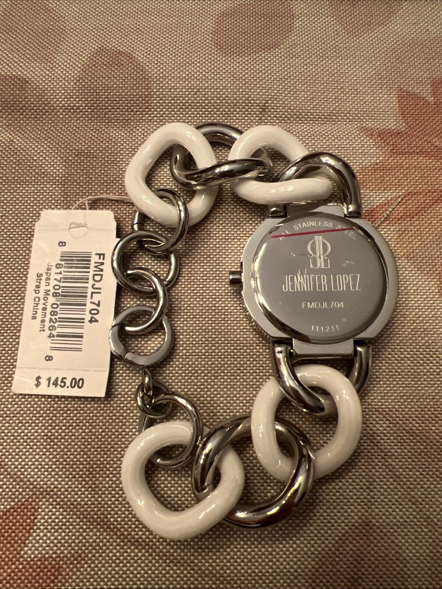 NWT JENNIFER LOPEZ SILVER CHAIN BRACELET WATCH BOX JLO By Jennifer Lopez Pink Ladies Watch With Rhinestones  main image 2