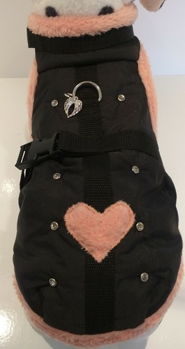 Abrigo de invierno abrigo de perro negro resistente al agua corazón perros XS S M rosa brillo cachorro - Imagen 2 de 5