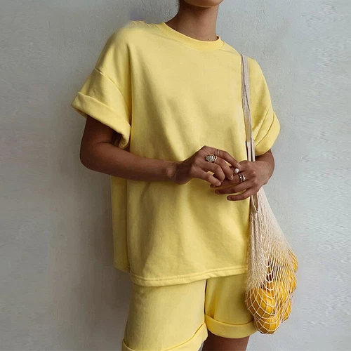 Ladies Loose Fit Solid Color Lounge Sets Women Beach Casual Elastic Waist - Bild 7 von 19