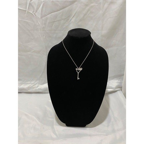 Claire’s Heart Key Pendant Necklace Women’s Silver Faux Stones 11.5” Long Closed - Bild 2 von 11