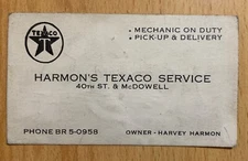 1940s Texaco Business Card Harmon's Service Station Phoenix Arizona Vintage