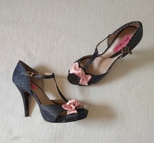 Betsey Johnson Canddee high heel peep toe shoes Polka dots Pin up US 8.5 UK 6.5