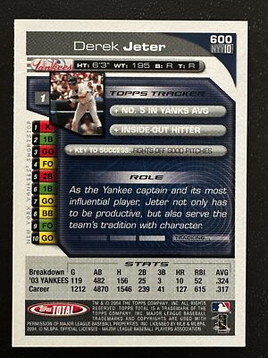 Derek Jeter 2004 Topps Total Baseball Card New York Yankees #600