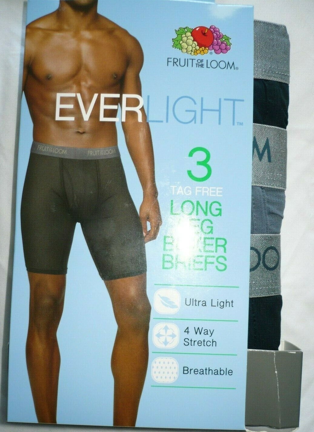 Fruit of the Loom Men's 3 Pack Everlight Long Leg Boxer Briefs Small 28