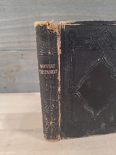 1864 NEW TESTAMENT French CIVIL WAR ERA leather AMERICAN BIBLE SOCIETY antique - Picture 3 of 21