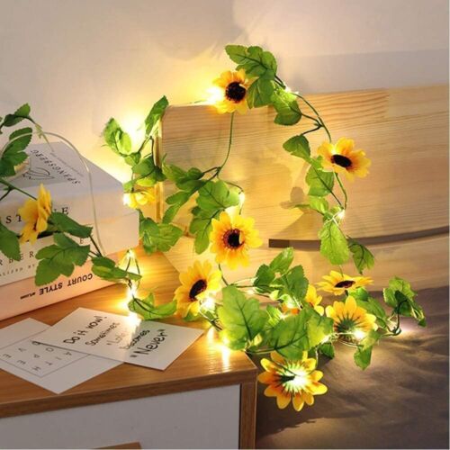 2x 20 LED Fairy String Lights Artificial Sunflower Flower Garland Wedding Decor - Picture 1 of 7