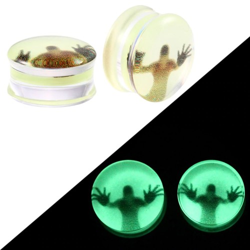 Acrylic Glow in the Dark Trapped Zombie Ear Plugs Tunnels Stretchers Expanders - Picture 16 of 16