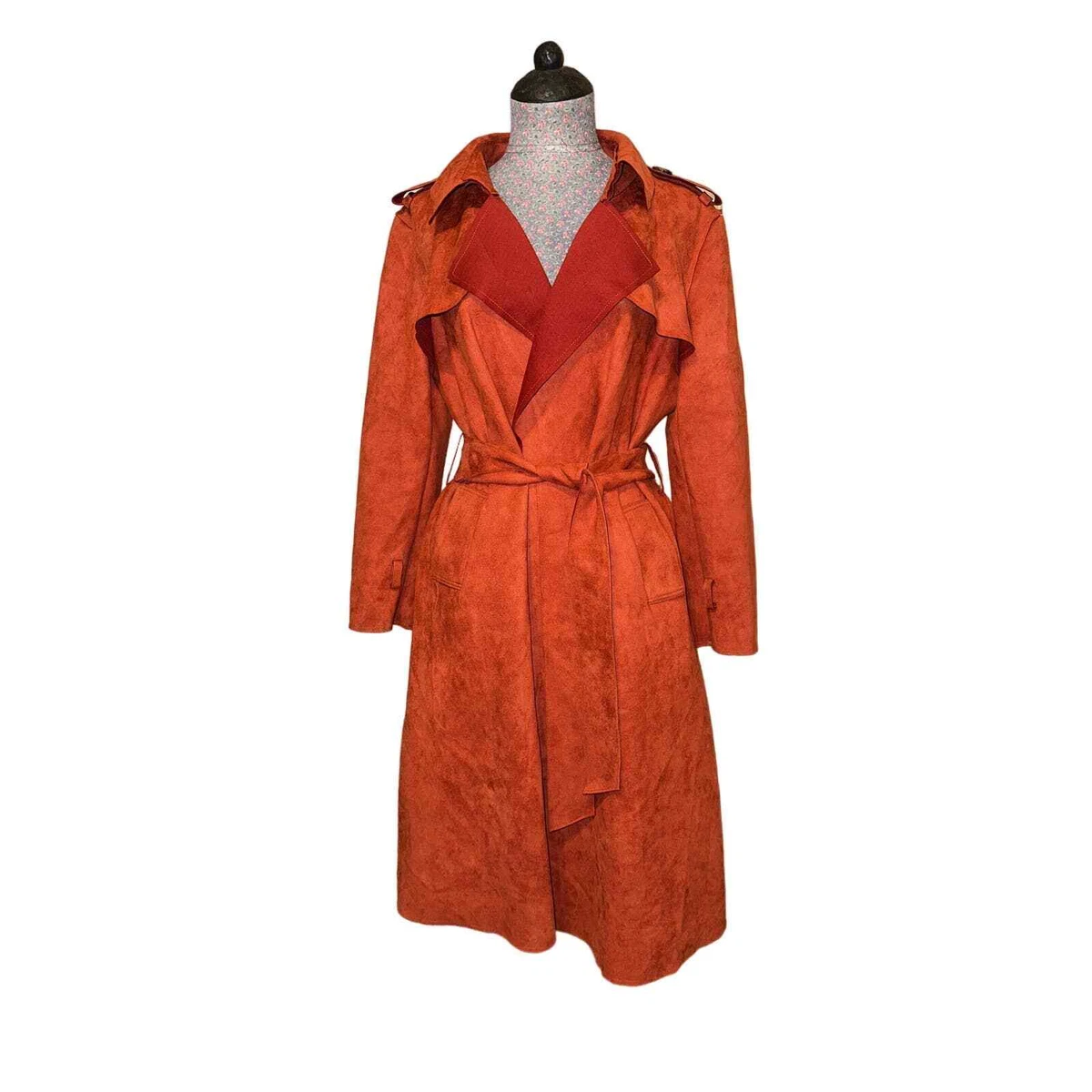 Few Moda Suede Like Orange Trench Coat Size Medium