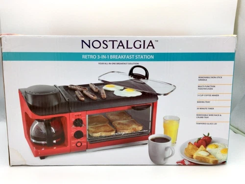 Nostalgia Retro 3-in-1 Family Size Electric Breakfast Station Coffeemaker