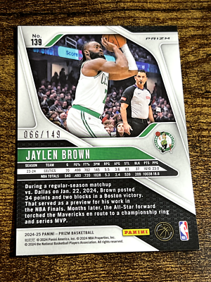JAYLEN BROWN 2024-25 Panini Prizm Purple Cracked Ice Refractor