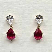 6 CTW Pear CZ Drop Earrings Pear Red CZ Accents Yellow Gold Filled