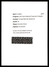 Demetric Felton Redemtion Card 2021 Treasures Collegiate Material Signature #76 