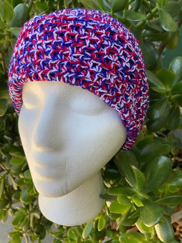 New Crochet Winter Warm Beanie Hat Soft Thick RED WHITE BLUE - Picture 6 of 8