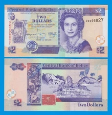 Belize 2 Dollars P 66g New date & signature 2021 UNC ( P 66 g ) Queen Elizabeth
