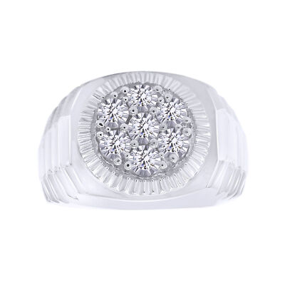 Round Cut Cubic Zirconia Cluster Men'S Ring 14k Gold Plated Sterling ...
