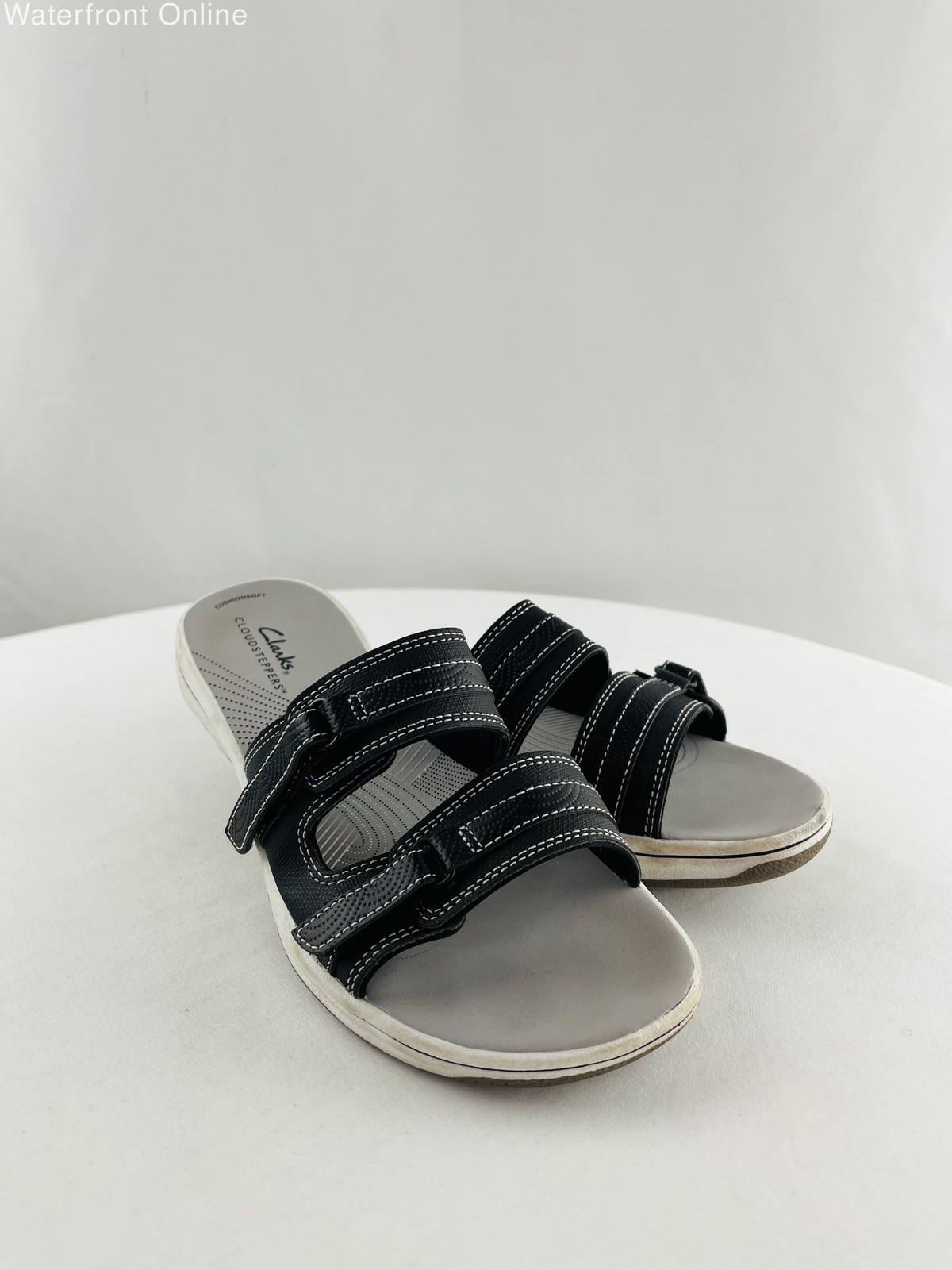 Clarks Cloud Steppers Black Solid Slip-On Sandal … - image 1