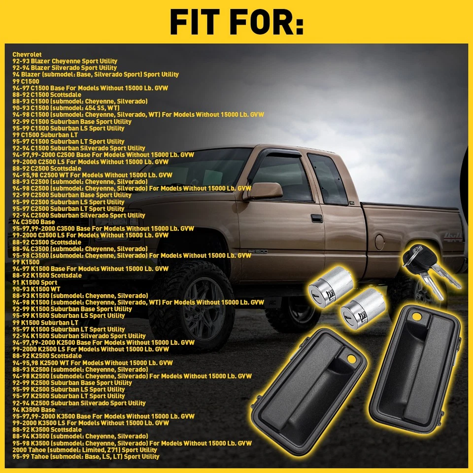 MANIJA DE PUERTA EXTERIOR CON CILINDRO DE BLOQUEO PARA 88-00 CHEVY GMC C1500 C2500 K1500 EXC Foto 4 de 4