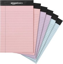 Amazon Basics Narrow Ruled Writing Pads, Perforated, 5" x 8", Multicolor, 6-Pack