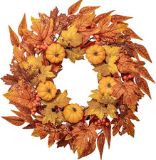 Fall Wreath for Front Door 24 Inch Fall Door Wreath with Pumpkins Maple Leaves a