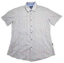 Hugo Boss Mens Large Pastel Plaid Short Sleeve Button Down Shirt Slim Fit