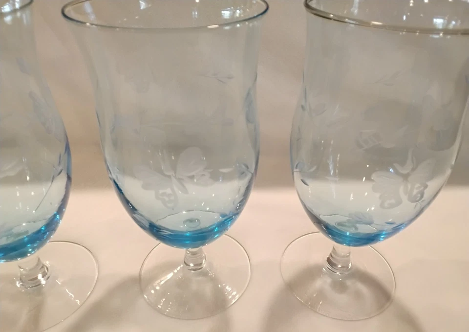 Set of 4 Lenox Crystal Butterfly Meadow Blue Glassware Iced Tea Goblets - Image 3 of 4