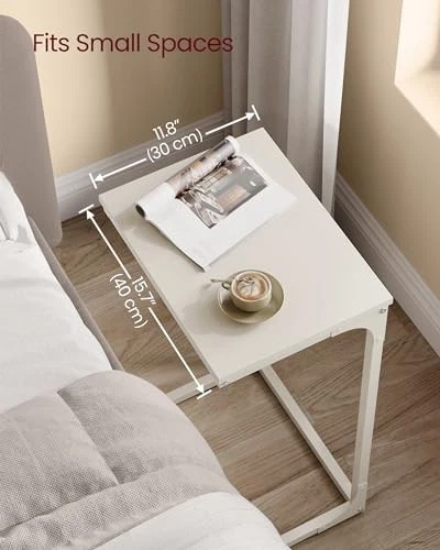  Mesa auxiliar en forma de C, mesa auxiliar para sofá, mesa de sofá con metal 1 blanco crema Foto 3 de 4