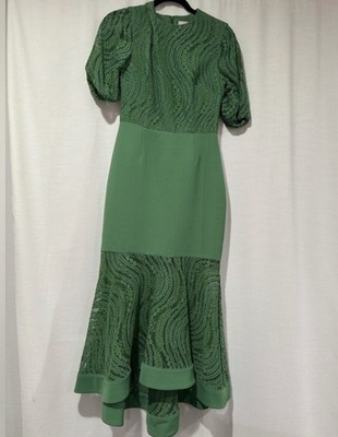 Keepsake Green Lace Puff Short Sleeve Fit & Flare Midi Dress Size S | eBay