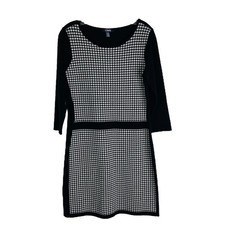 Chaps black white houndstooth check knit preppy academia sweater dress large