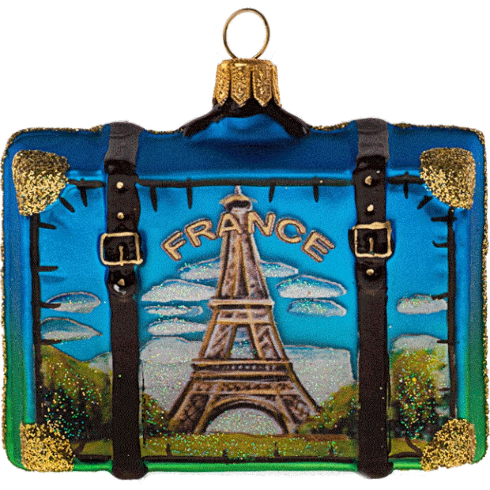 Paris France Travel Suitcase Polish Glass Christmas Ornament ONE Decoration