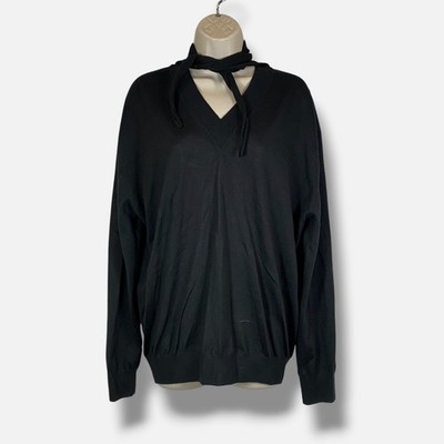 Plan C Women's Black Cashmere Solid Scarf-Neck Long Sleeve Sweater Size 42