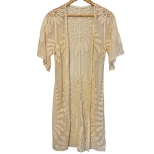 Lace Crochet Open Kimono Cardigan Womens S/M Festival Boho Sheer Embroidered