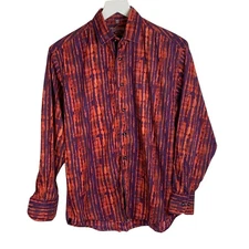 Visconti Orange Purple Tie Dye Look Designer Cotton Long-sleeve Shirt M-094 Sz S