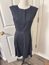 Theory Navy Sleeveless Sheath Dress Button Pockets Size 6 Knee Length