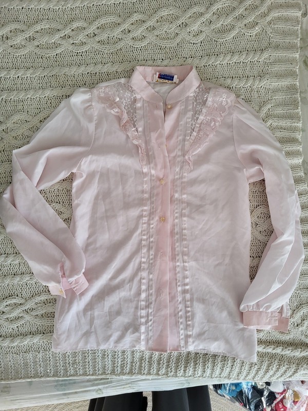 Vintage Lady Arrow Mistique Blouse Lace Accent Pastel Pink 