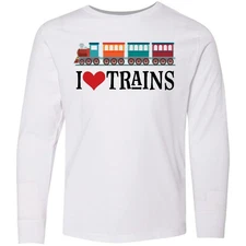 Inktastic I Love Trains Youth Long Sleeve T-Shirt Choo Childs Clothing Apparel