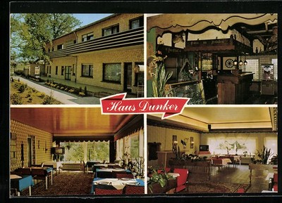 Postcard Bad Laer/Teutoburg Forest, Hotel Haus Dunker, interior views 