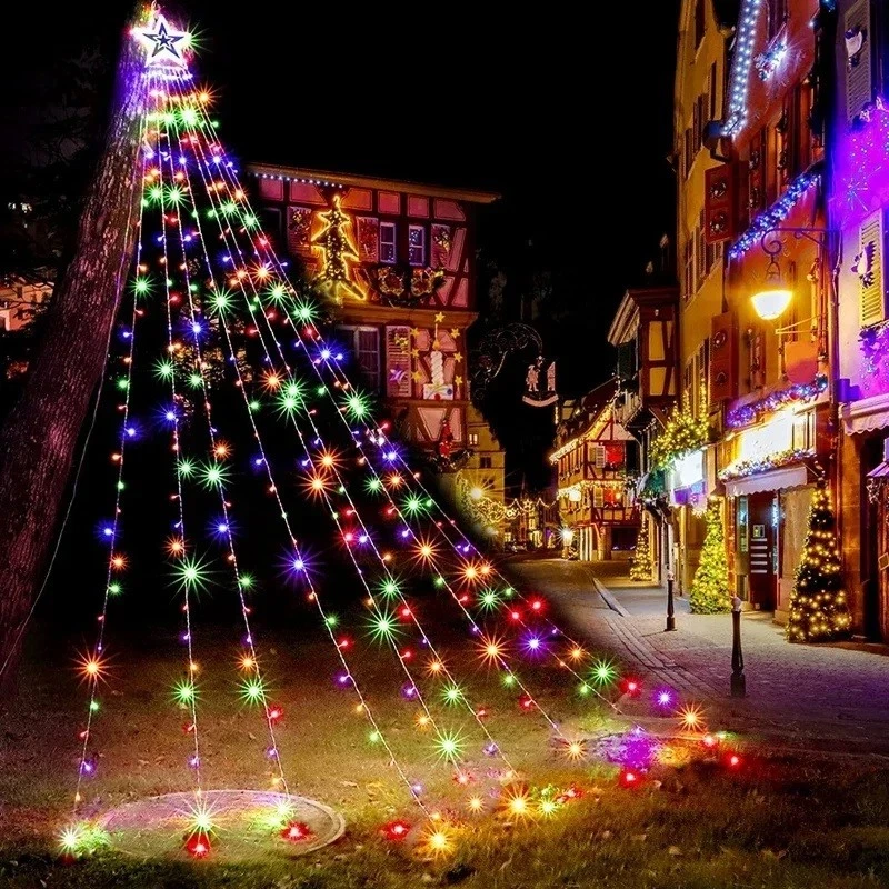 Solar LED Star Waterfall Lights Holiday Party String Lights Christmas Tree Decor - Image 3 of 4