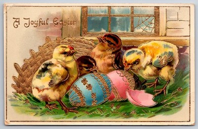 Joyful Easter~Chicks & Decorated Eggs~Gold Embossed~GEL~TUCK Electra Series