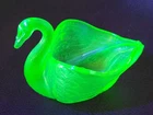 Fenton 1930s Iridescent Uranium Vaseline Glass Swan Dish *Small Chip See Photos