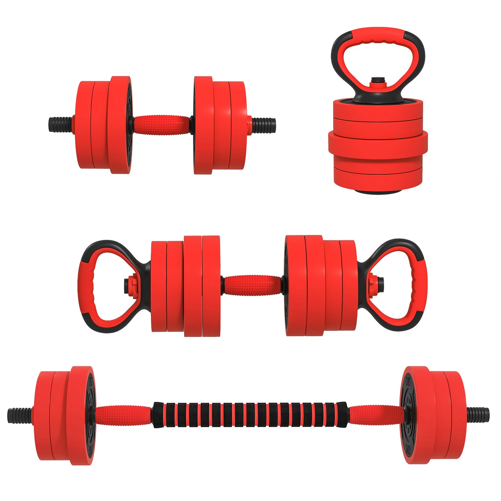 Set Pesi da Palestra 4 in 1 da 20kg, Convertibile in Kettlebell, 2 Manubri, Bila