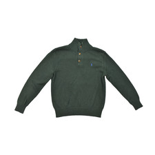 Polo Ralph Lauren Sweater Small Mens Green Cotton Mock Neck 3 Button Pullover Po