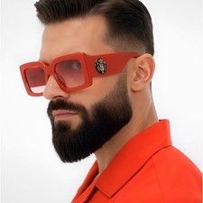 Sunglasses Red Frame Gold Accent Square Design Fashion Shades Trendy Lentes New