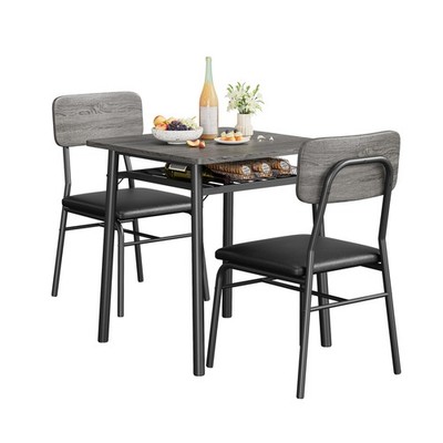 3-teiliges Esszimmer-Set Küchentisch und 2 gepolsterte Stühle Metall Grau NEW