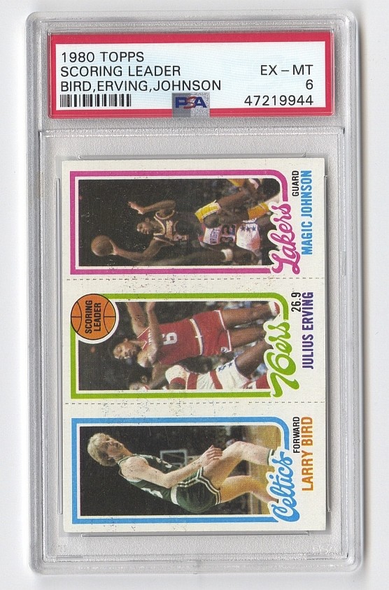 1980 Topps Scoring Leader Larry Bird Julius Erving Magic Johnson RC PSA 6 EX-MT