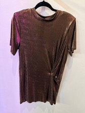 Elan Women's Short Sleeve Metallic Dress Chocolate