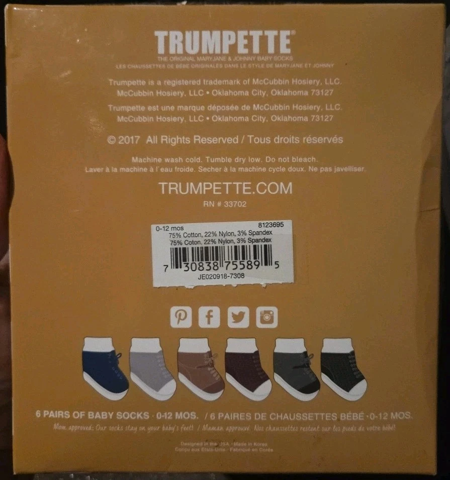 Trumpette BRAYDEN Baby Boys 6 Pairs of Lace Up Socks In Box Size 0-12 Mo.
Opens in a new window or t