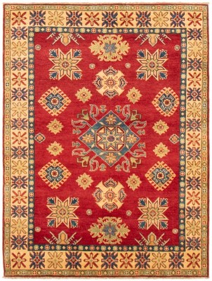 Traditional Hand-Knotted Geometric Carpet 4'9'' x 6'5'' Oriental Wool Area Rug