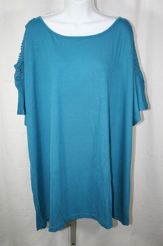001X08 Just My Size 29463 Cold Shoulder Crochet-Trim Top 2X Teal