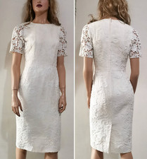 🆓US🛃  SS2014 Dolce&Gabbana lace trimmed white jacquard textured Dress IT 40
