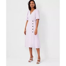 Ann Taylor NWT Button Trim Wrap Midi Dress Lavender Fields Womens Size 0